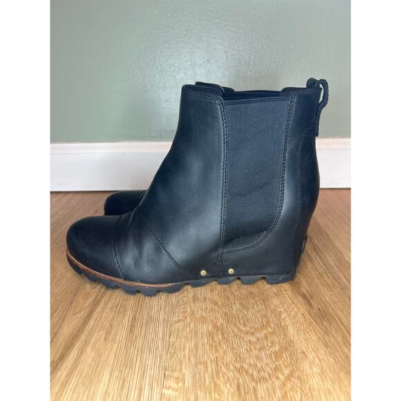 Sorel Women 7.5 Joan Of Arctic Boot Waterproof Black Chelsea Bootie Wedge Preppy - Picture 4 of 8